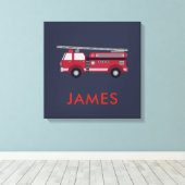 名前を追加する赤い消防車パーソナライズされた キャンバスプリント (インサイチュ (ウッドフロア))