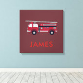 名前を追加する赤い消防車パーソナライズされた キャンバスプリント (インサイチュ (ウッドフロア))