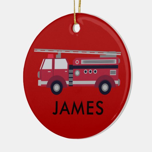 名前を追加する赤い消防車パーソナライズされた セラミックオーナメント (左)
