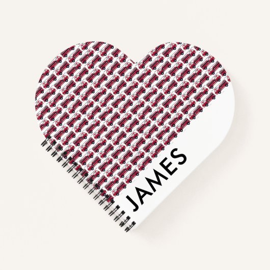 名前を追加する赤い消防車パーソナライズされた ノートブック (正面)