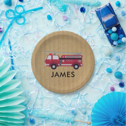 名前を追加する赤い消防車パーソナライズされた ペーパープレート (パーティー)