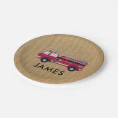 名前を追加する赤い消防車パーソナライズされた ペーパープレート (アングル)