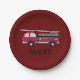 名前を追加する赤い消防車パーソナライズされた ペーパープレート