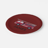 名前を追加する赤い消防車パーソナライズされた ペーパープレート (アングル)