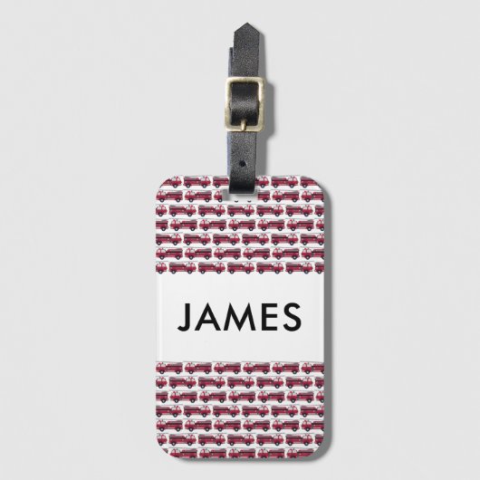 名前を追加する赤い消防車パーソナライズされた ラゲッジタグ (正面縦)