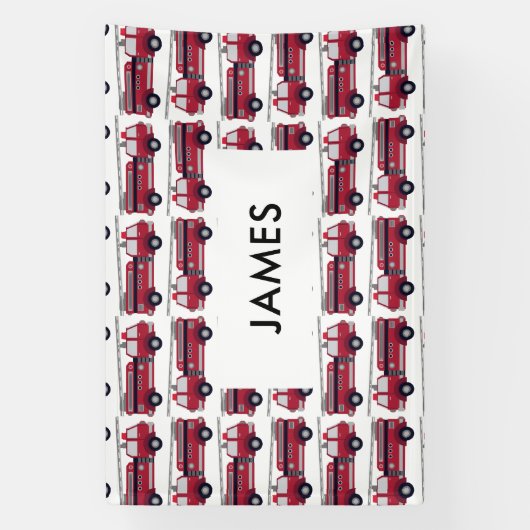 名前を追加する赤い消防車パーソナライズされた 横断幕 (縦)