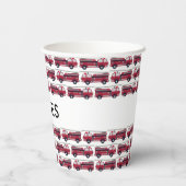 名前を追加する赤い消防車パーソナライズされた 紙コップ (裏面)