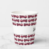 名前を追加する赤い消防車パーソナライズされた 紙コップ (正面)