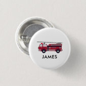 名前を追加する赤い消防車パーソナライズされた 缶バッジ (正面&裏面)