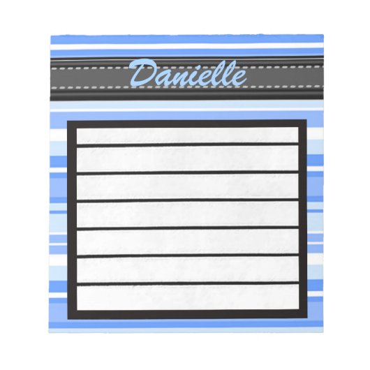 名前を追加する青いストライプメモ帳 ノートパッド (正面)
