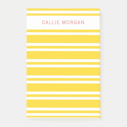 名前を追加する黄色ストライプのの付箋 ポストイット (正面)