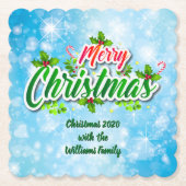 名前を追加するMerry Christmas Blue ペーパーコースター (正面)