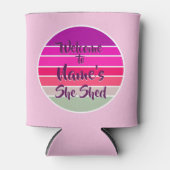 名前を追加ようこそ彼女にピンクのレトロ夕日 缶クーラー (正面)