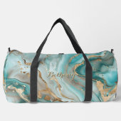 名前を追加アクアブルー金ゴールドマーブル ダッフルバッグ (正面)