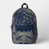 名前を追加エレガント金ゴールド&ネイビーブルーマンダラ プリントバックパック (正面)