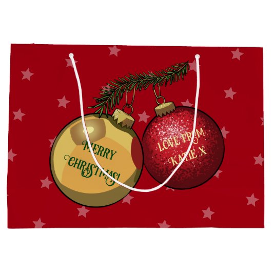 名前を追加クリスマスツリー装飾の漫画 ラージペーパーバッグ (裏面)