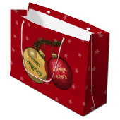 名前を追加クリスマスツリー装飾の漫画 ラージペーパーバッグ (正面アングル)