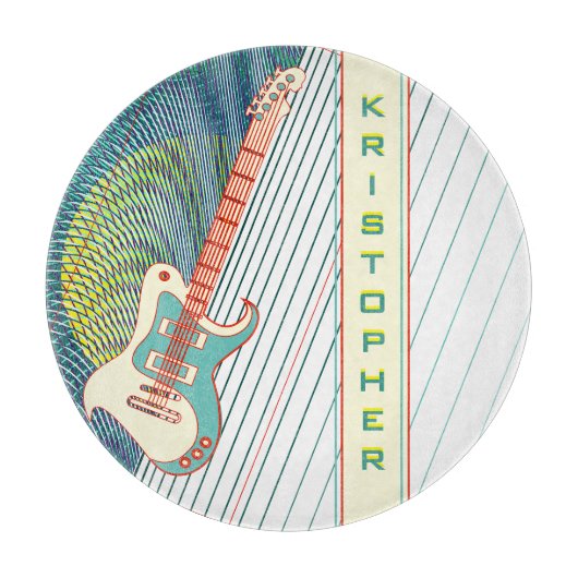 名前を追加クール白モダンとティール（緑がかった色）エレキギター カッティングボード (正面)