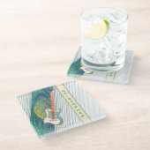 名前を追加クール白モダンとティール(緑がかった色)エレキギター ガラスコースター (アングル)