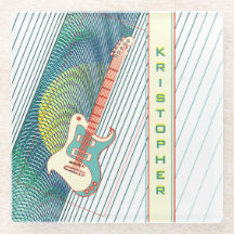 名前を追加クール白モダンとティール（緑がかった色）エレキギター