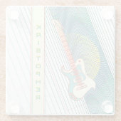 名前を追加クール白モダンとティール(緑がかった色)エレキギター ガラスコースター (裏面)