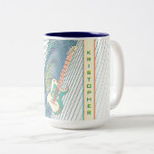 名前を追加クール白モダンとティール(緑がかった色)エレキギター ツートーンマグカップ (正面右)