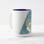 名前を追加クール白モダンとティール(緑がかった色)エレキギター ツートーンマグカップ (正面左)