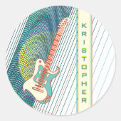 名前を追加クール白モダンとティール(緑がかった色)エレキギター ラウンドシール (正面)