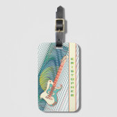 名前を追加クール白モダンとティール(緑がかった色)エレキギター ラゲッジタグ (正面縦)