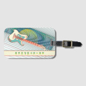 名前を追加クール白モダンとティール(緑がかった色)エレキギター ラゲッジタグ (正面横)