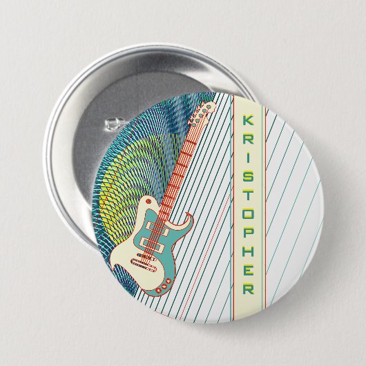 名前を追加クール白モダンとティール（緑がかった色）エレキギター 缶バッジ (正面&裏面)