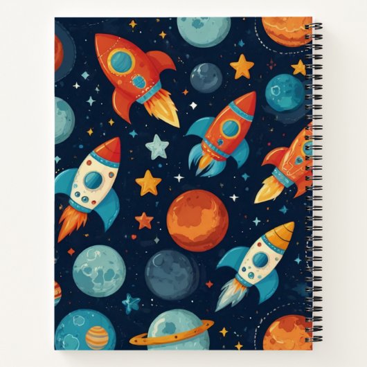 名前を追加クールRocket宇宙とPlanets Kid ノートブック (裏面)