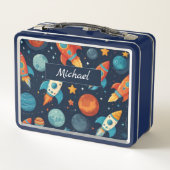 名前を追加クールRocket宇宙とPlanets Kid メタルランチボックス (裏面)