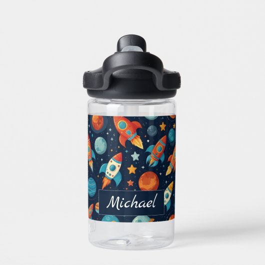 名前を追加クールRocket Ship宇宙と惑星 ウォーターボトル (背面)