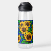 名前を追加ゴールデンヒマワリ葉ー&ダークブルー ウォーターボトル (背面)