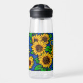 名前を追加ゴールデンヒマワリ葉ー&ダークブルー ウォーターボトル (正面)