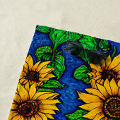 名前を追加ゴールデンヒマワリ葉ー&ダークブルー ビーチタオル (インサイチュ)