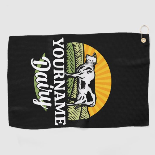 名前を追加サンセットデイリーファーム放牧ホルシュタイン牛 ゴルフタオル (横)