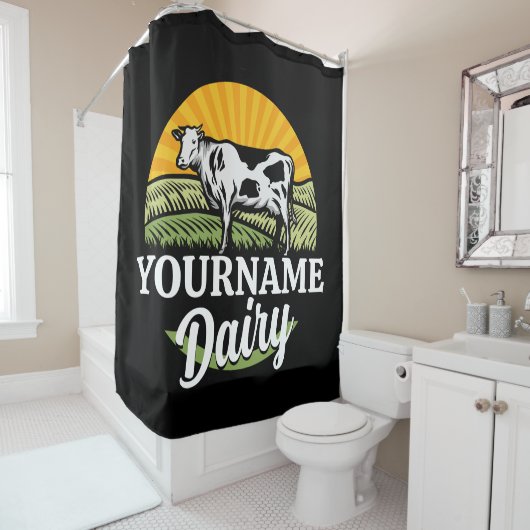 名前を追加サンセットデイリーファーム放牧ホルシュタイン牛 シャワーカーテン (インサイチュ)