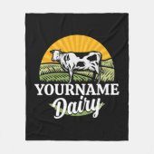 名前を追加サンセットデイリーファーム放牧ホルシュタイン牛 フリースブランケット (正面)