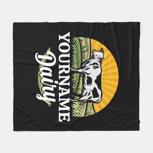 名前を追加サンセットデイリーファーム放牧ホルシュタイン牛 フリースブランケット (正面(横))