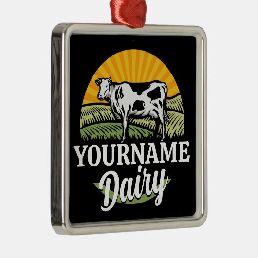 名前を追加サンセットデイリーファーム放牧ホルシュタイン牛 メタルオーナメント (右)