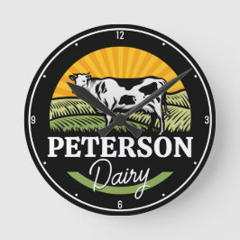 名前を追加サンセットデイリーファーム放牧ホルシュタイン牛 ラウンド壁時計
