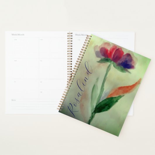 名前を追加シックな紫と青の立つ花 プランナー手帳 (ディスプレー)