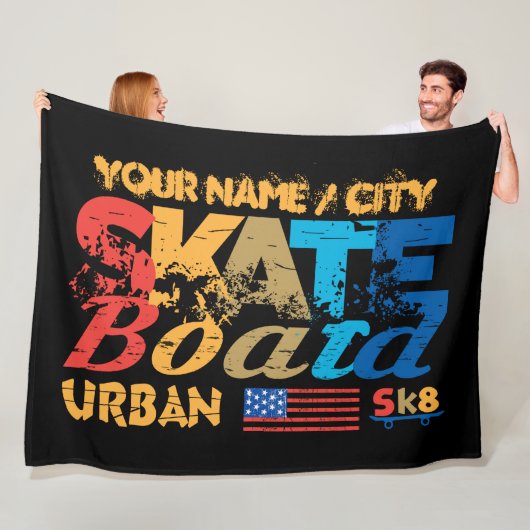 名前を追加シティ文字スケートボードアーバンSK8 動揺して フリースブランケット (インサイチュ)