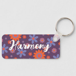 名前を追加ハッピーレトロ花70sデイジーおもしろいかわいい キーホルダー