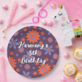 名前を追加ハッピーレトロ花70sデイジーおもしろいかわいい ペーパープレート (パーティー)