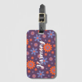 名前を追加ハッピーレトロ花70sデイジーおもしろいかわいい ラゲッジタグ (正面縦)