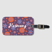 名前を追加ハッピーレトロ花70sデイジーおもしろいかわいい ラゲッジタグ (正面横)