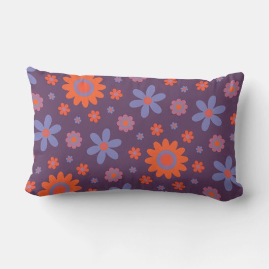 名前を追加ハッピーレトロ花70sデイジーおもしろいかわいい ランバークッション (裏面)